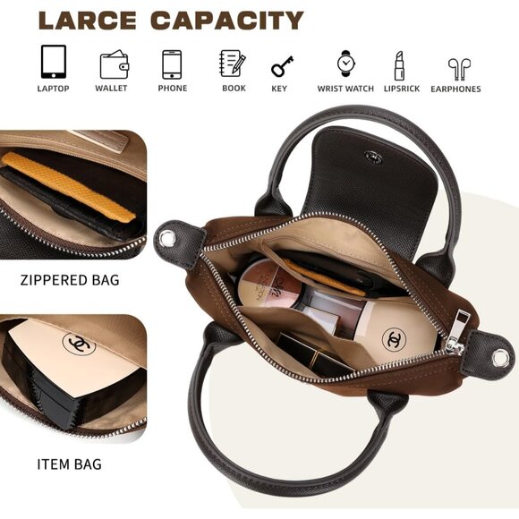 Chic Quilted Suede Crossbody Bag for Women - Designer Tote in Chocolate Brown - Picture 6 of 6